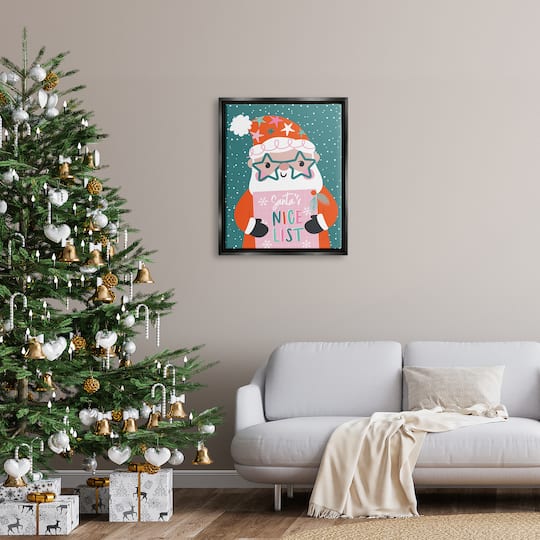 Stupell Industries Santa's Nice List Falling Snow Framed Floater Canvas Wall Art